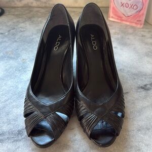 Black open toed Aldo wedges